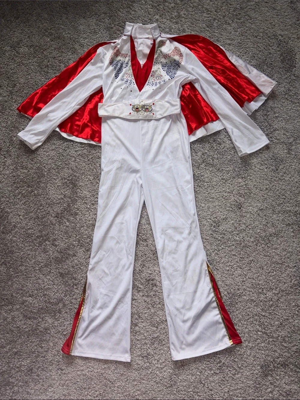 Kids White and Red Elvis-Style Costume with Cape and sunglasses